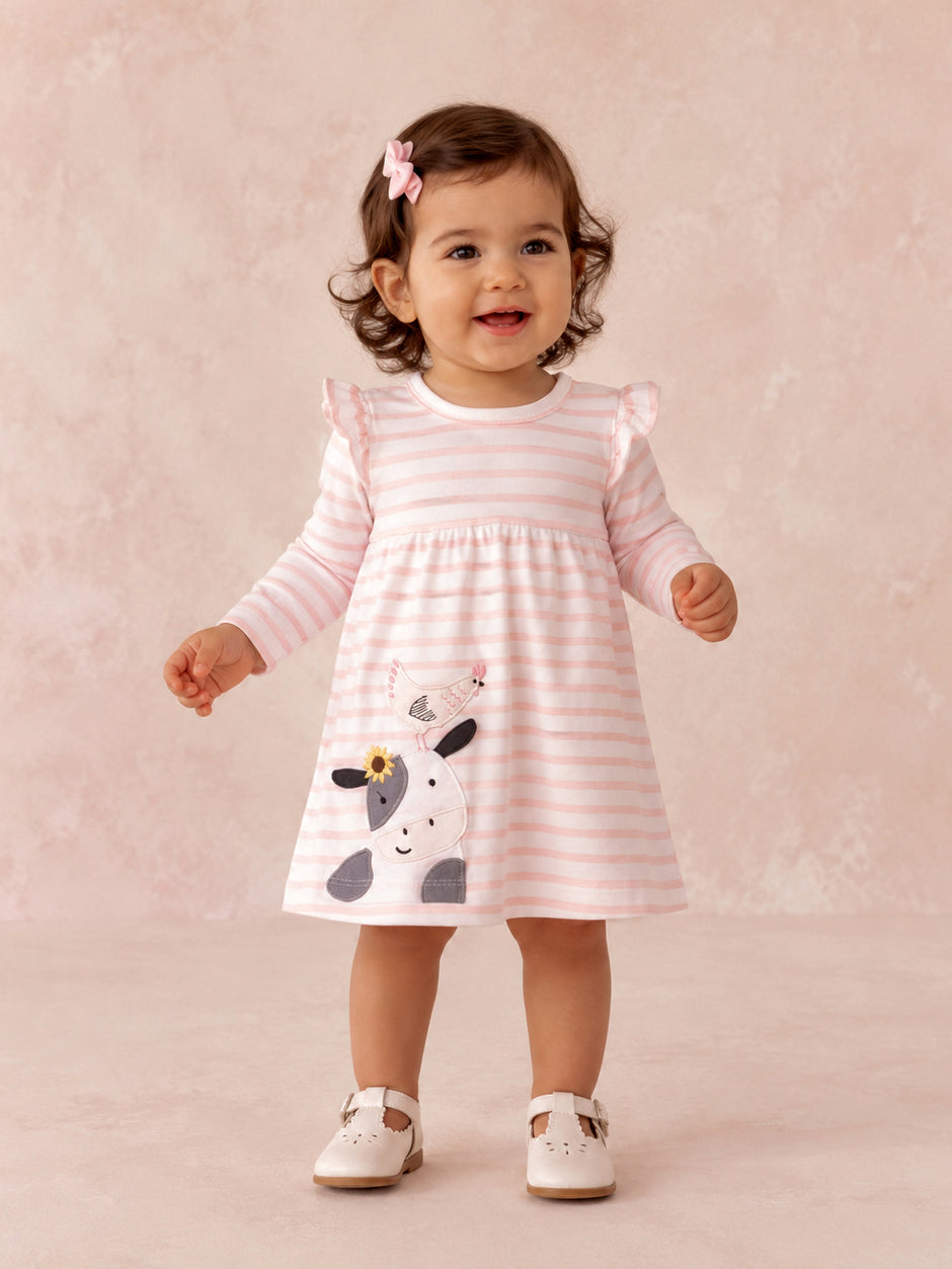 Ruffle Dress and Bloomer, Cows Pink