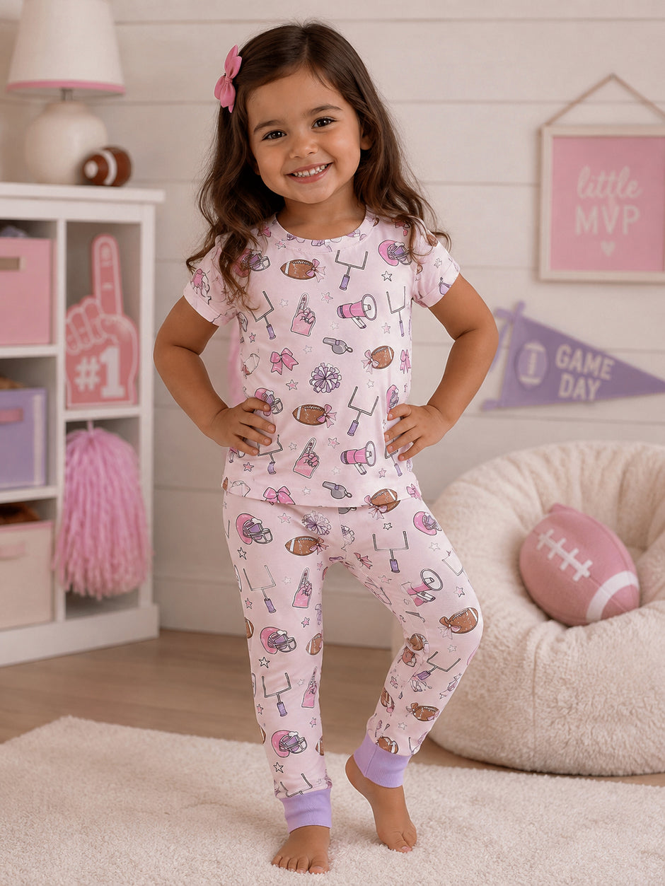 Short Sleeve Loungewear Set, Football Cheer