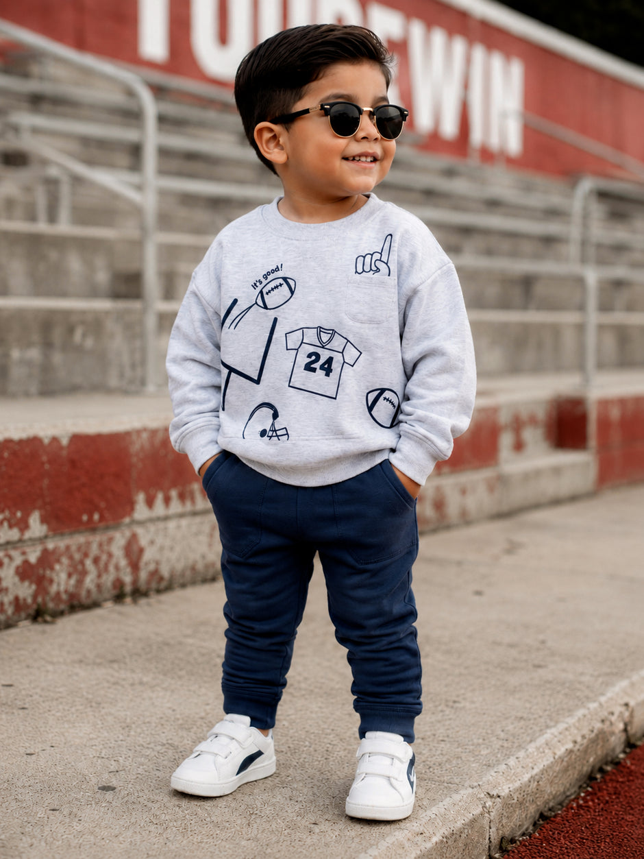 Drop Sleeve Sweatshirt, Football Navy