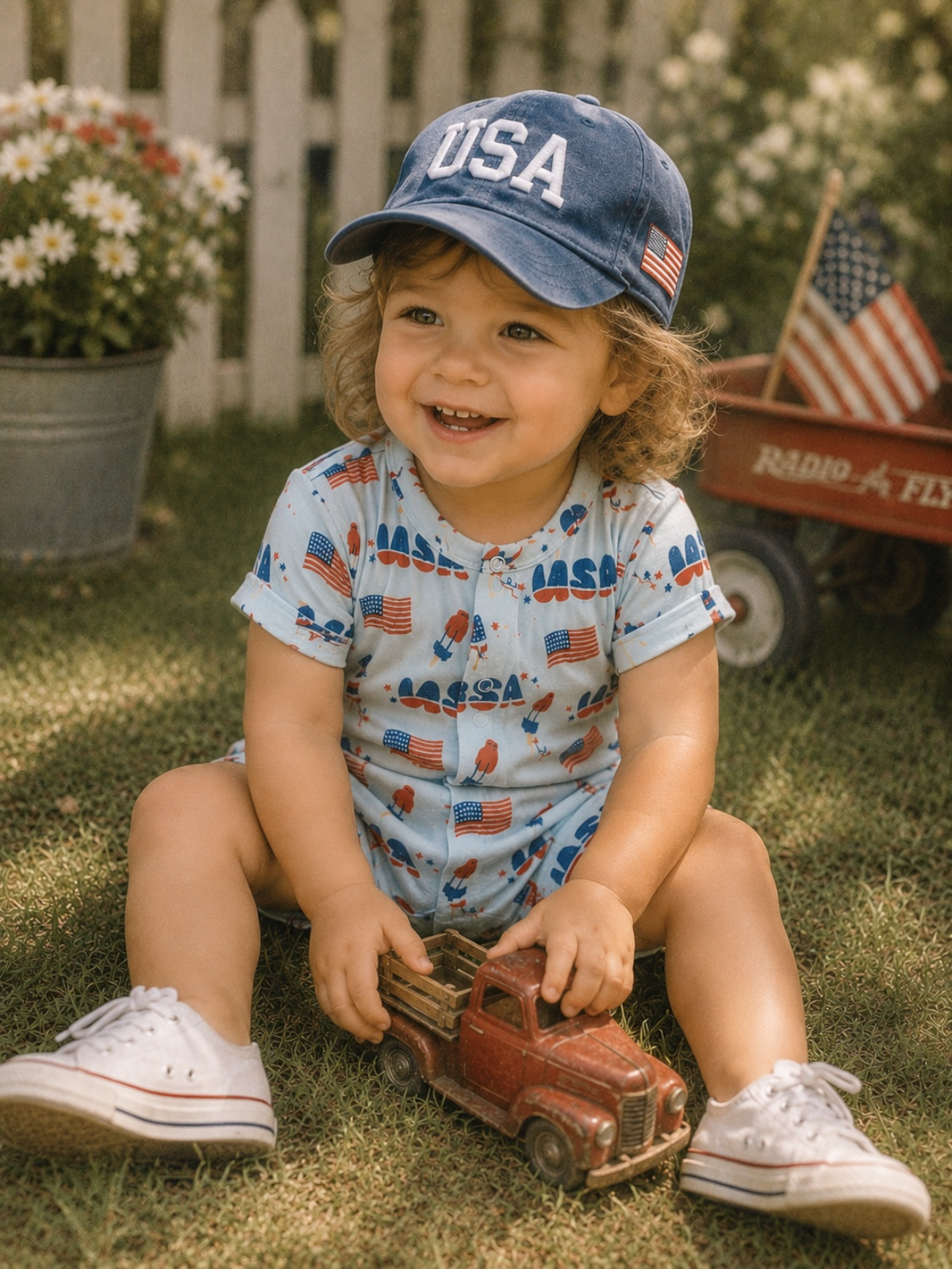 Muslin Henley Shortall, 4th of July Blue