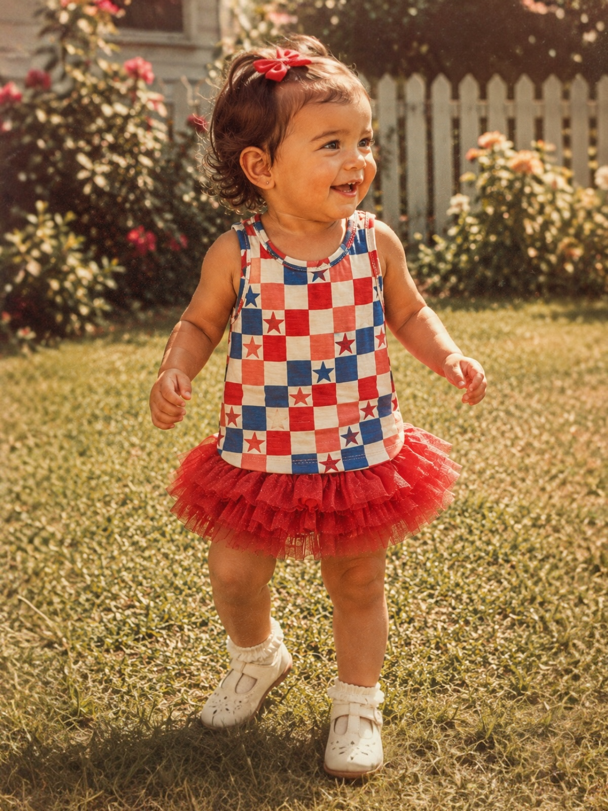 Red, White, Blue & Pink Checkerboard / Organic Tutu Bloomer Set
