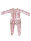 Pink Stripe / Organic Ribbed Frill Zip Footie