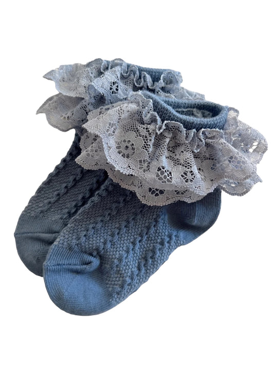 Lacey Ruffle Socks, Blue
