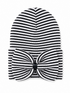 Black and white striped beanie with a large bow on the front.