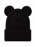 Black knit beanie with rounded ears on top, featuring a folded brim. Perfect for casual and playful wear.