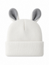 White knit beanie with gray and white ears on top, perfect for kids' winter fashion.