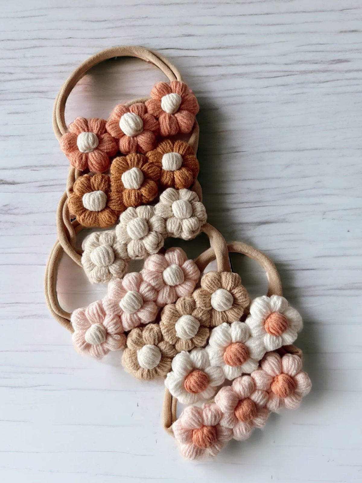 Crochet Flower Headband, Tan/Ivory