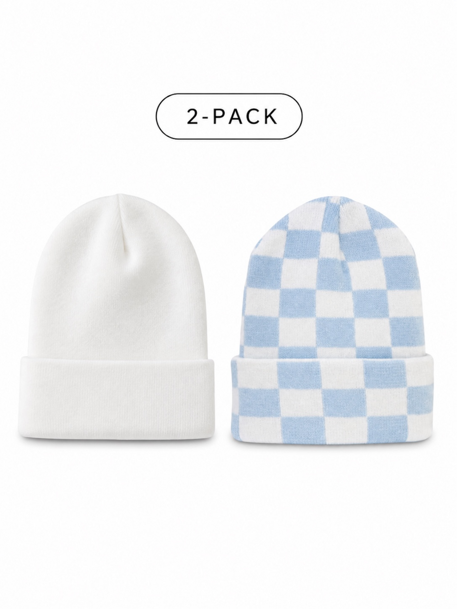 2-Pack Baby's First Hat®, Warm White & Baby Blue/White Checkerboard