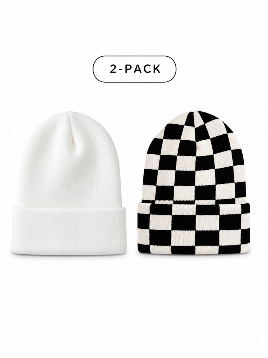 2-Pack Baby's First Hat®, Warm White & Black/Sand Checkerboard