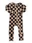 Tiramisu/Black Checkerboard / Organic 2-Way Zip Romper