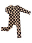 Tiramisu/Black Checkerboard / Organic 2-Way Zip Romper