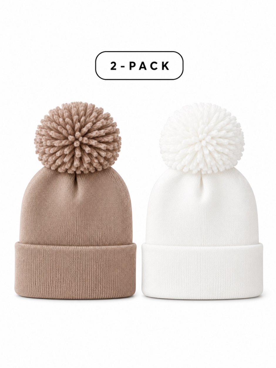 2-Pack Baby's First Hat®, Tan/Warm White Pom