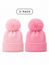 Two pink knitted beanie hats with pom-poms, displayed together in a 2-pack.