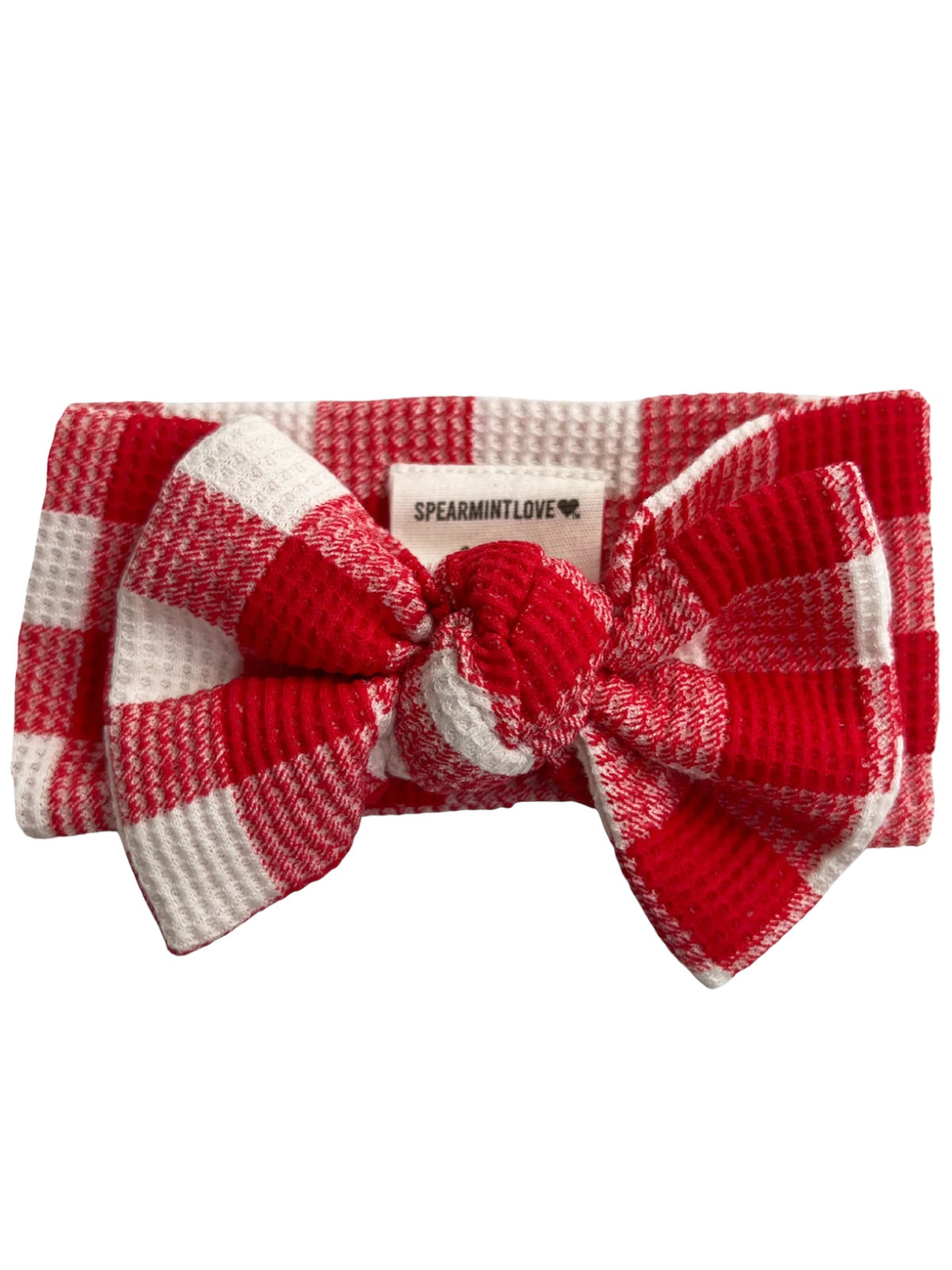 Organic Waffle Knot Bow, Red Plaid