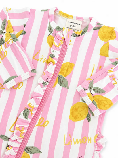 2-Way Zip Ruffle Footie, Lemon Amore
