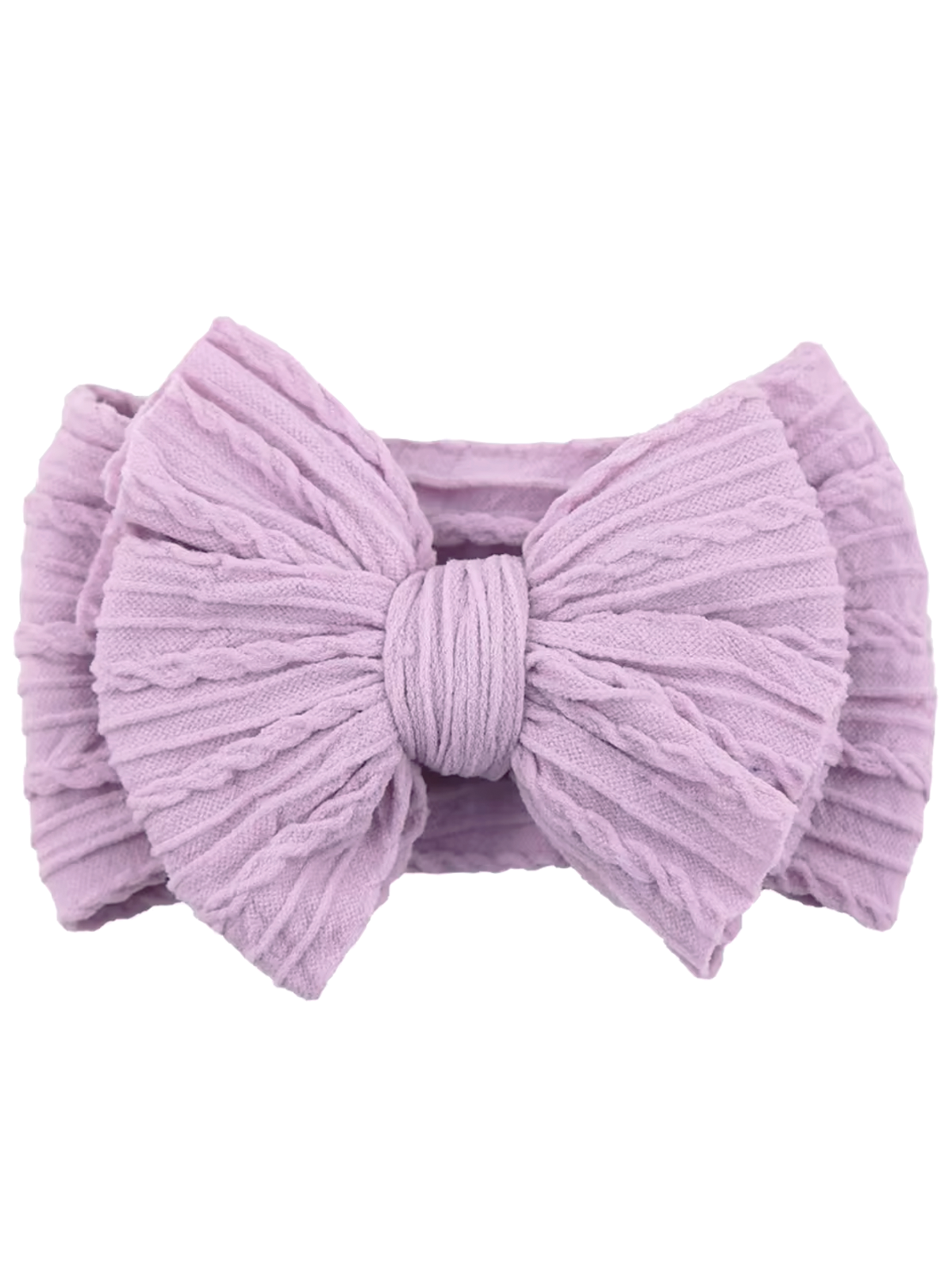 Lavender fabric headband with textured bow for stylish hair accessory.