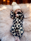 Tiramisu/Black Checkerboard / Organic 2-Way Zip Romper