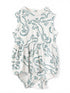 Baby romper with lizard patterns in teal on a light background, featuring a comfortable, playful design.