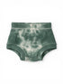 Green tie-dye baby shorts on a white background. Soft ribbed texture, classic design for comfort.