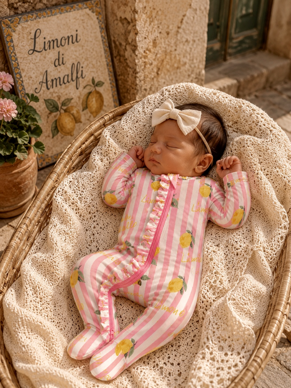 2-Way Zip Ruffle Footie, Lemon Amore