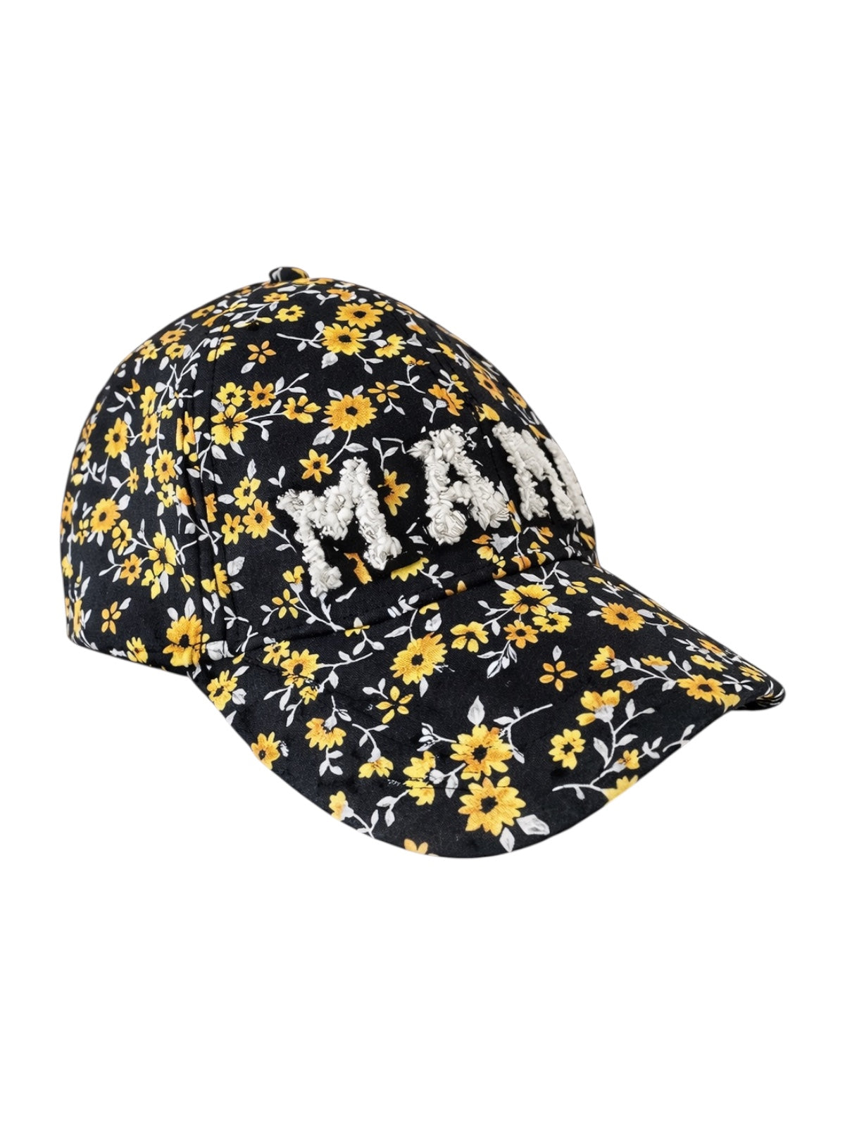 Black floral cap featuring yellow flowers and "MAMA" in white text on the front.