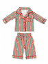 Children's holiday pajamas with red, green stripes and gingerbread man patterns, designed for infants.