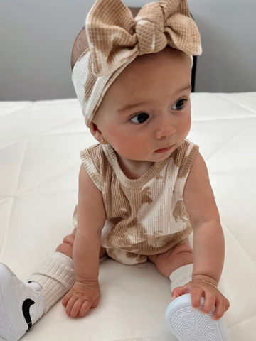 Organic Waffle Shortie Romper, Almond Tie Dye