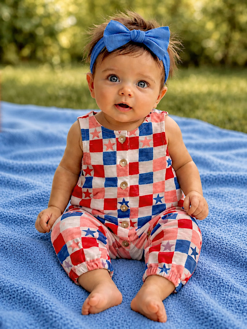 Red, White, Blue & Pink Checkerboard / Organic Bay Jumpsuit