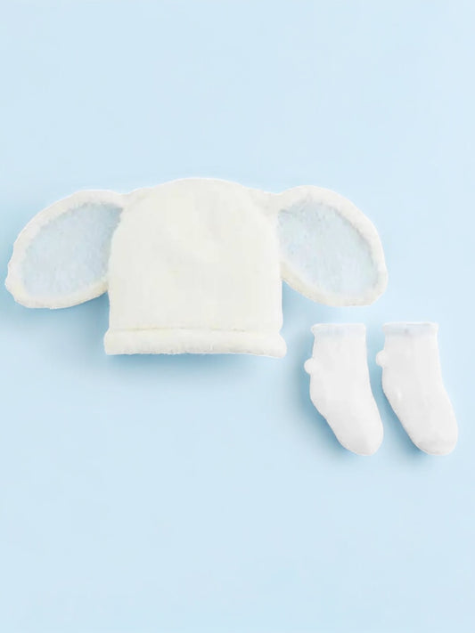 Blue Chenille Bunny Hat & Sock Set