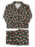 Green plaid pajamas with golden retriever print, featuring a button-up top and elastic waistband pants.