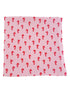 Pink fabric with a repeated candy cane pattern in red and white. Ideal for holiday-themed projects or decor.