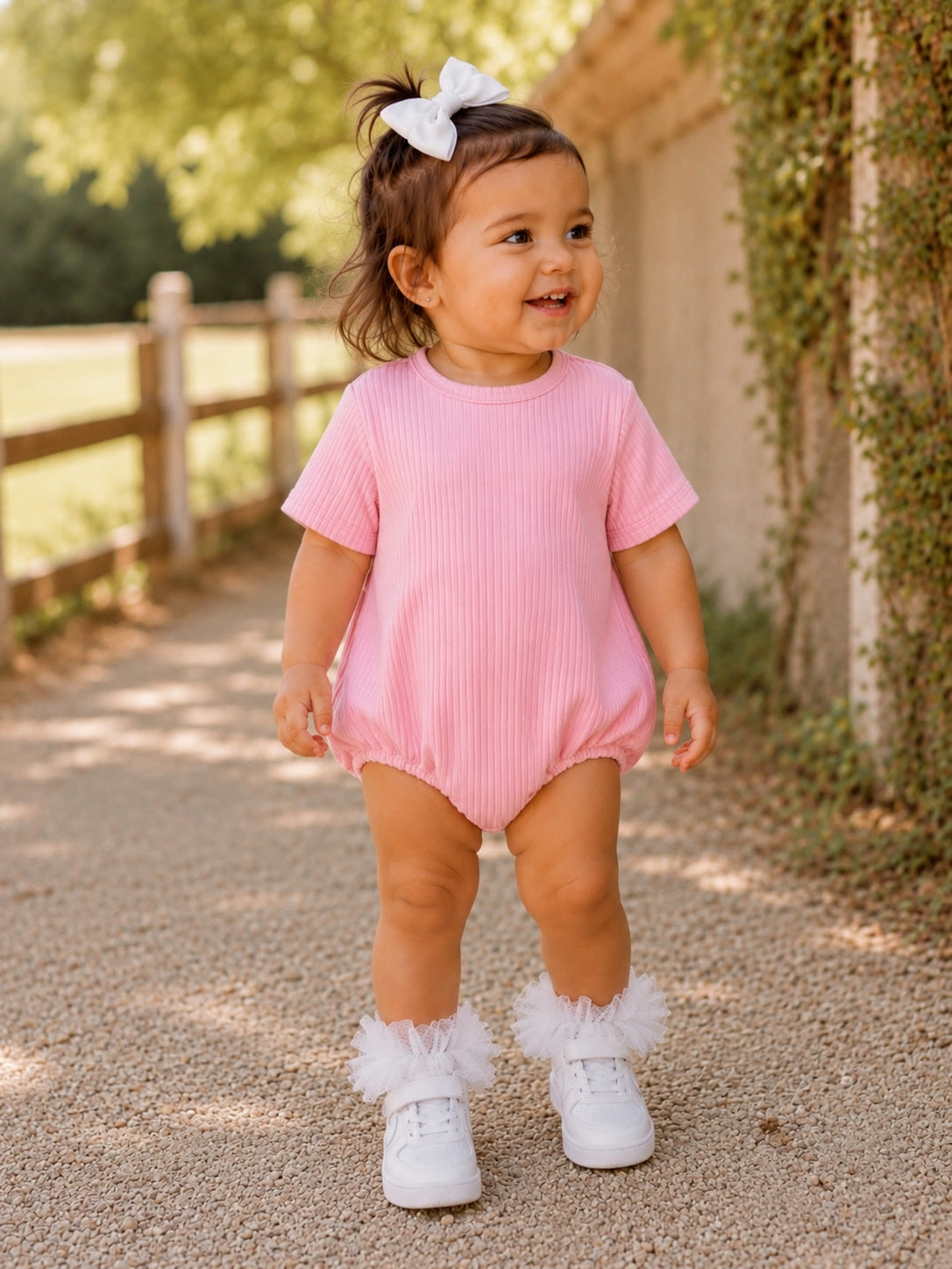 babylclub トップス ピンク Pink Ribbed Baby T-Shirt Bubble Romper – SpearmintLOVE
