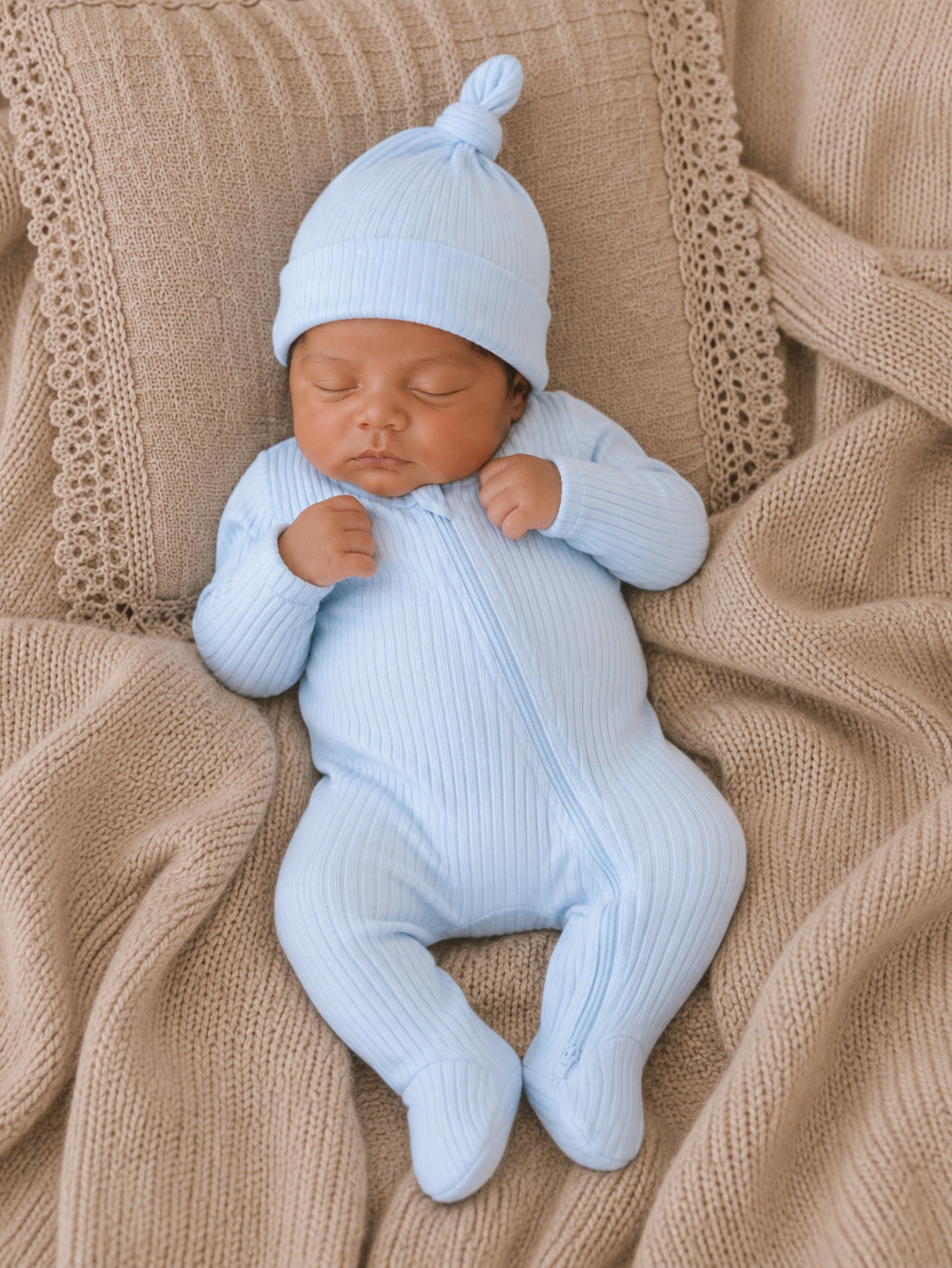Baby Blue / Ribbed 2-Way Zip Footie