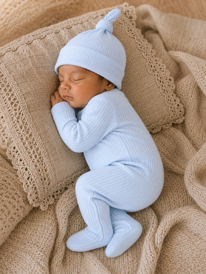 Baby Blue / Ribbed 2-Way Zip Footie