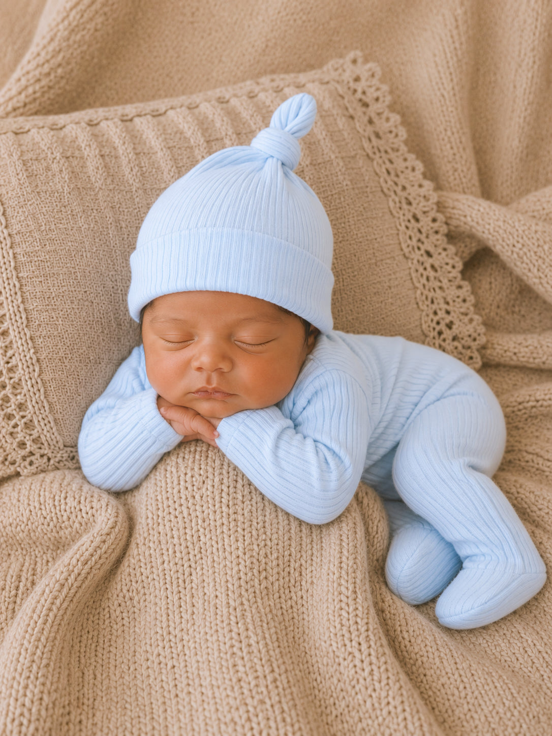 Baby Blue / Ribbed 2-Way Zip Footie