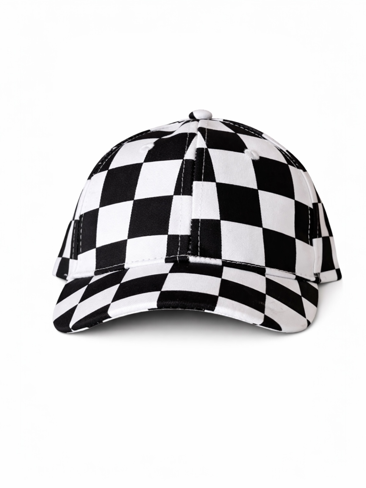 Black and white checkered cap displayed front view on a white background.
