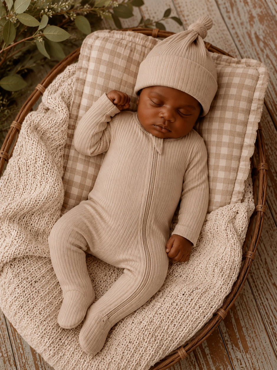 Tan / Ribbed 2-Way Zip Footie