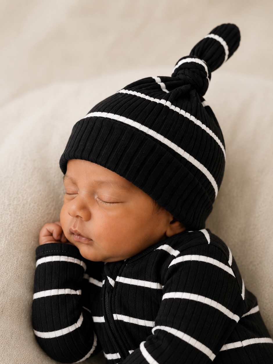 Black/White Stripe / Ribbed Beanie