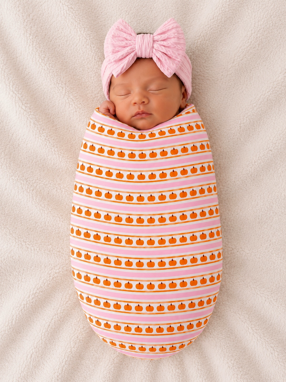Pumpkin Stripe Pink / Organic Swaddle