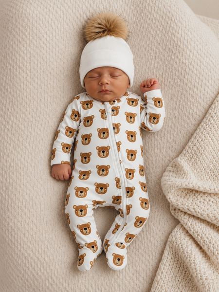 dancing baby bear マルチ　ワンピース　baby the Baby Bear | Organic Cotton Baby Clothes 2-Way Zipper Footie