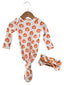 Organic Waffle Knotted Gown & Bow Set, Jack-O-Lantern