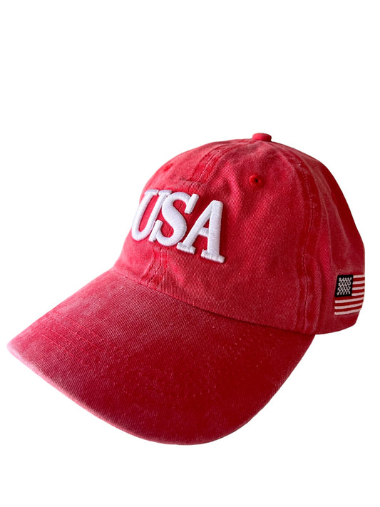 USA Adult Baseball Hat, Vintage Red