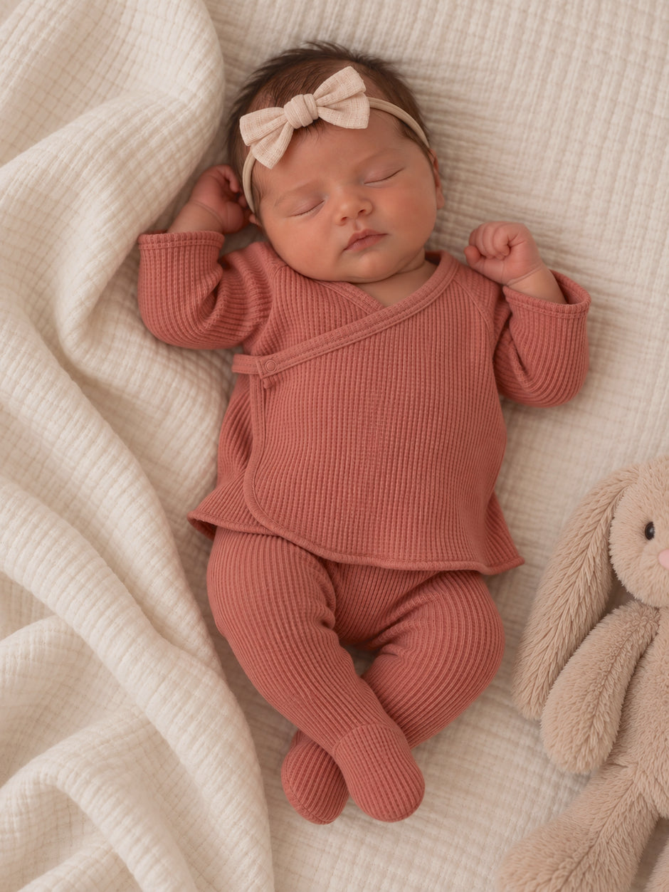 Organic Waffle Kimono & Pant Set, Dusty Rose