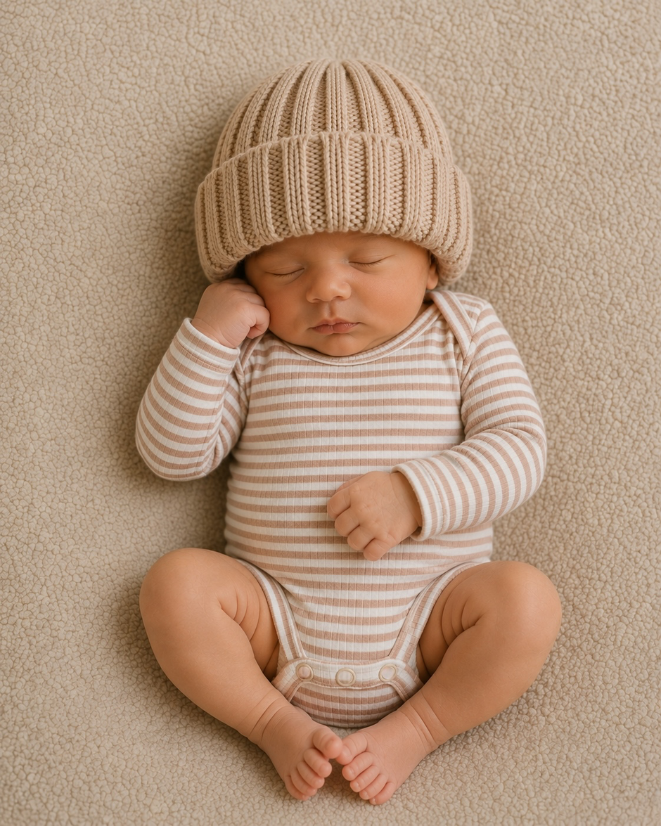 Tan Stripe / Ribbed Long Sleeve Bodysuit