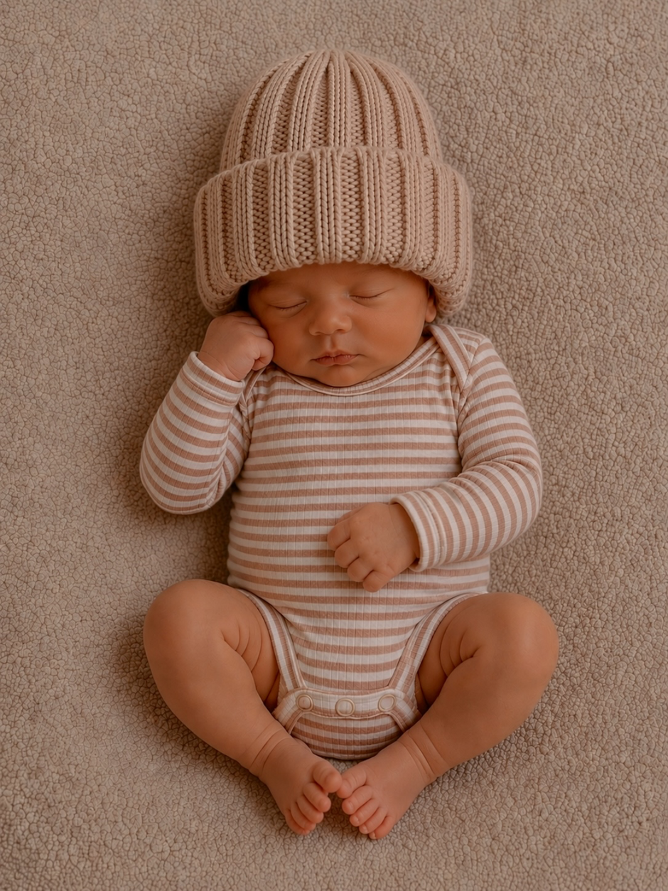 Tan Stripe / Ribbed Long Sleeve Bodysuit