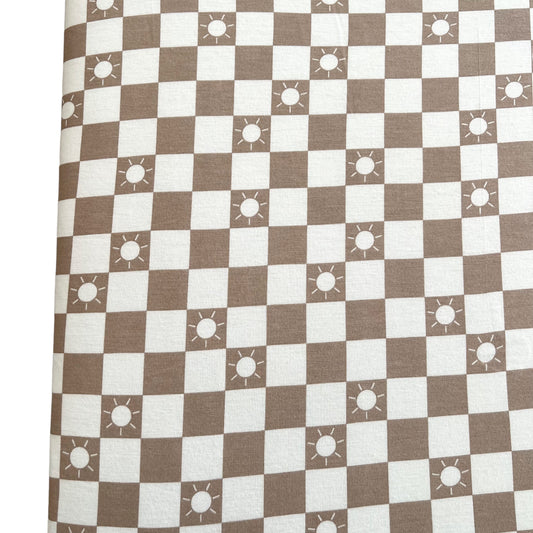 Stretch Mini Crib Sheet, Tan Sun Checkerboard