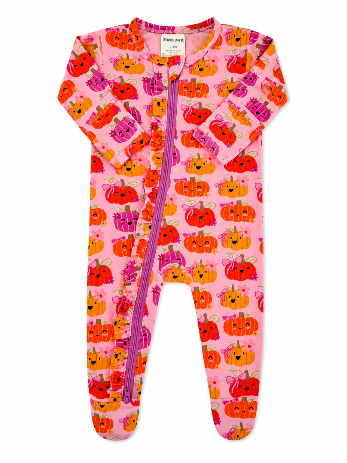 2-Way Zip Ruffle Footie, Pumpkin Girlies