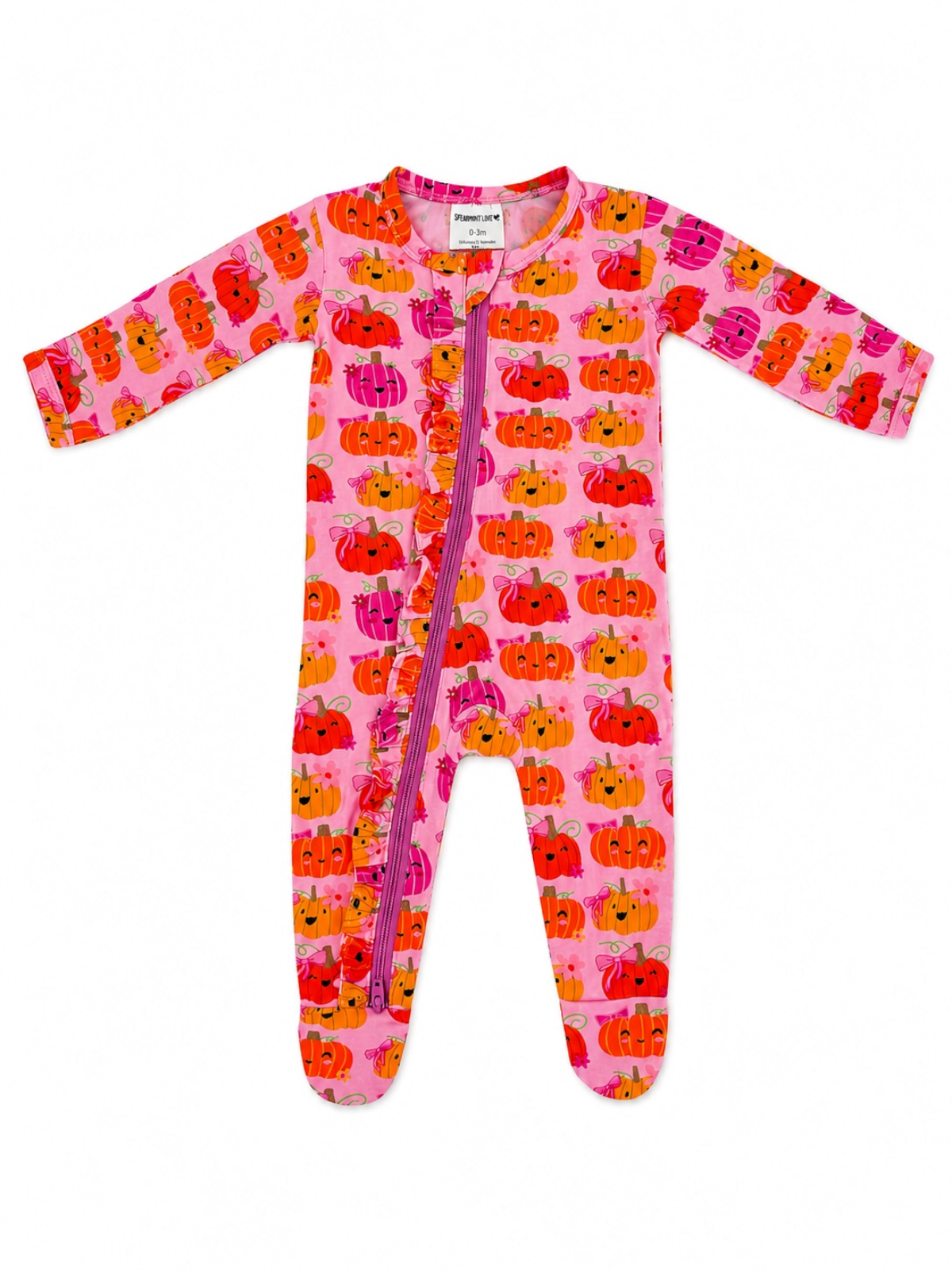 2-Way Zip Ruffle Footie, Pumpkin Girlies