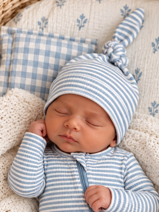Dusty Blue Stripe / Ribbed Beanie
