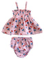 Muslin Smocked Top & Bloomer, Pink Red, White & Blue Popsicle